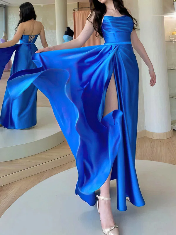 A-line Strapless Silk-like Satin Floor-length Prom Dresses With Split Front #Milly020112810