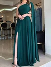 A-line Floor-length One Shoulder Chiffon Split Front Prom Dresses #Milly020112818