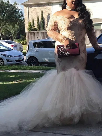 Appliques Tulle Trumpet Mermaid Off The Shoulder Prom Dress With Bow Appliques Tulle Trumpet Mermaid Off The Shoulder Prom Dress With Bow