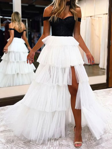 Ball Gown Off-the-shoulder Tulle Ruffle Tiered Prom Dresses #Milly020112838