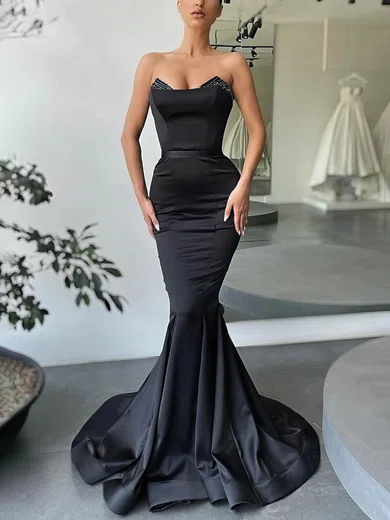 Black Mermaid V-neck Stretch Crepe Prom Dresses With Beading #Milly020112854