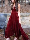 A-line Halter Velvet Floor-length Prom Dresses #Milly020112857