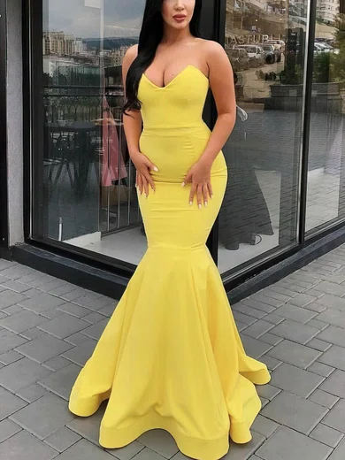 Mermaid V-neck Stretch Crepe Prom Dresses With Floor-length #Milly020112872