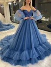 Ball Gown Off-the-shoulder Lace Tulle Sweep Train Prom Dresses With Appliques Lace #Milly020112878