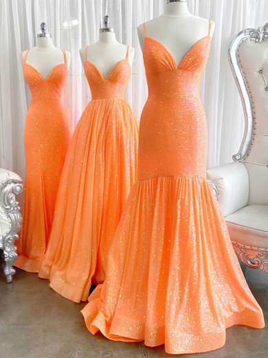 A-line V-neck Sequined Sweep Train Prom Dresses #Milly020112879