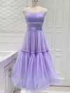 A-line Scoop Neck Tulle Tea-length Prom Dresses With Ruffles #Milly020112881