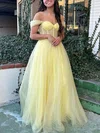 A-line Off-the-shoulder Tulle Glitter Sweep Train Prom Dresses #Milly020112889