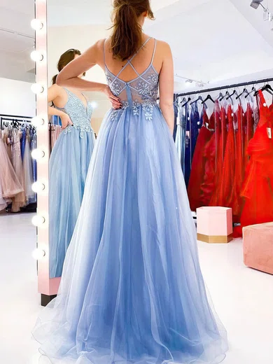 A-line V-neck Organza Sweep Train Prom Dresses With Split Front #Milly020112896