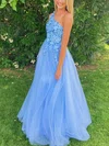 A-line One Shoulder Lace Tulle Sweep Train Prom Dresses With Appliques Lace #Milly020112900