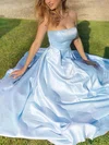 A-line Strapless Silk-like Satin Sweep Train Prom Dresses #Milly020112901