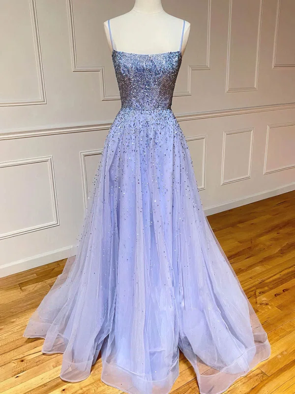 Ball Gown Square Neckline Tulle Sweep Train Beading Prom Dresses #Milly020112916