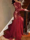 Trumpet/Mermaid One Shoulder Lace Tulle Sweep Train Prom Dresses With Appliques Lace #Milly020112929