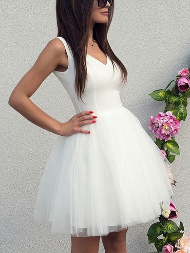 White Tulle V Neck Mini Dress #Milly020112933