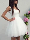 A-line V-neck Tulle Short/Mini Short Prom Dresses #Milly020112933