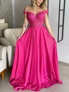 A-line Sweep Train Off-the-shoulder Lace Chiffon Beading Prom Dresses #Milly020112969