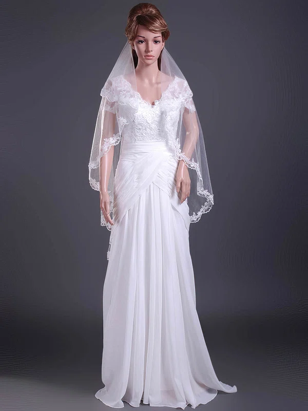 Fabulous Two-tier Tulle Fingertip Wedding Veils with Lace Applique Edge #1430002
