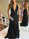 Trumpet/Mermaid V-neck Jersey Sweep Train Prom Dresses With Split Front #Milly020112997