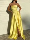 A-line Strapless Satin Sweep Train Prom Dresses With Split Front #Milly020113005
