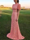 Sheath/Column High Neck Sequined Sweep Train Prom Dresses #Milly020113009