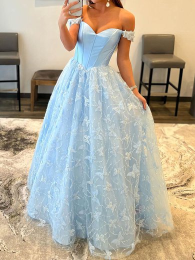 Ball Gown Off-the-shoulder Lace 3D Floral Prom Dresses #Milly020113012