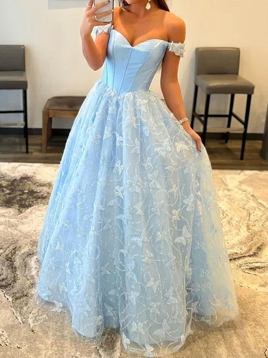 Ball Gown Off-the-shoulder Lace 3D Floral Prom Dresses #Milly020113012