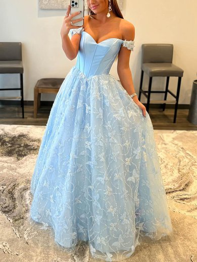 Ball Gown/Princess Floor-length Off-the-shoulder Lace Satin Flower(s) Prom Dresses #Milly020113012