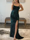 Sheath/Column Sweep Train Square Neckline Velvet Sequins Split Front Prom Dresses #Milly020113014