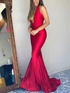 Trumpet/Mermaid Sweep Train Halter Jersey Sexy Prom Dresses #Milly020113016