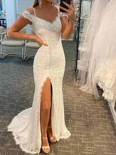 Mermaid Off-the-shoulder Lace Beaded Prom Dresses #Milly020113019