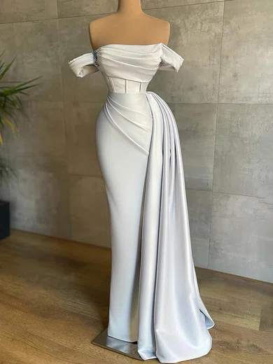 Sheath/Column Off-the-shoulder Satin Prom Dresses With Ruched #Milly020113024