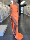 Sheath/Column One Shoulder Jersey Sweep Train Prom Dresses With Split Front #Milly020113028