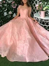 A-line Scoop Neck Lace Sweep Train Prom Dresses With Appliques Lace #Milly020113078