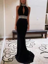 Sheath/Column High Neck Jersey Sweep Train Prom Dresses With Beading #Milly020113094