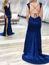 Trumpet/Mermaid V-neck Silk-like Satin Sweep Train Prom Dresses With Split Front #Milly020113095