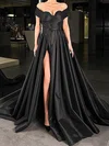 A-line Off-the-shoulder Satin Sweep Train Prom Dresses With Split Front #Milly020113105