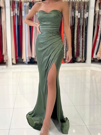 Sheath/Column Strapless Satin Prom Dresses With Ruched #Milly020113107