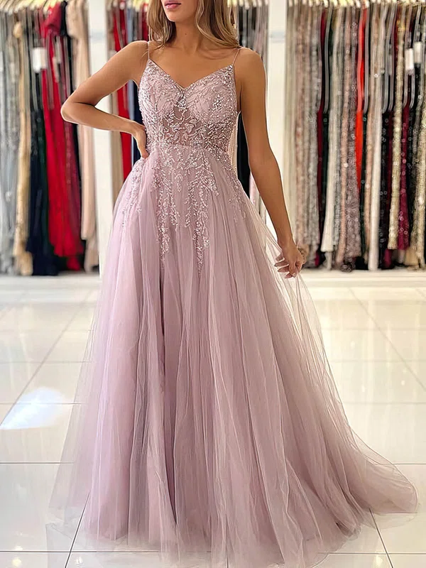 Ball Gown/Princess Sweep Train V-neck Tulle Beading Prom Dresses #Milly020113108