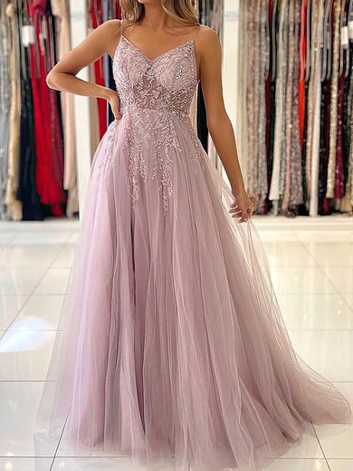 Ball Gown V-neck Tulle Prom Dresses With Beading #Milly020113108