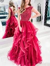 A-line Scoop Neck Tulle Sweep Train Prom Dresses With Cascading Ruffles #Milly020113121