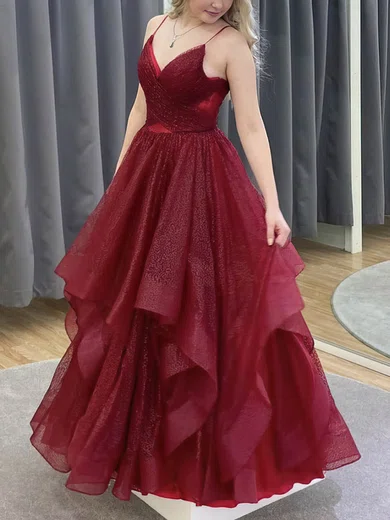Ball Gown V-neck Tulle Ruffle Tiered Prom Dresses #Milly020113122