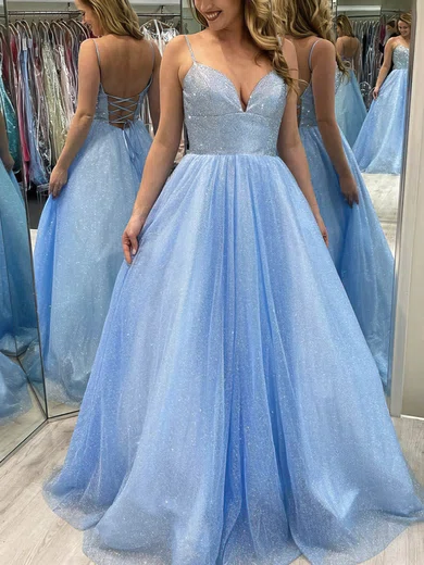 Ball Gown V-neck Glitter Tulle Prom Dresses #Milly020113127