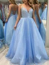 A-line V-neck Glitter Sweep Train Prom Dresses #Milly020113127
