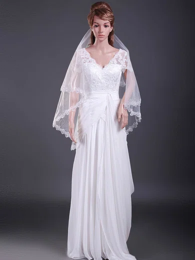 One-tier Fingertip Wedding Veils with Beaded Edge #1430018