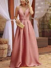 A-line V-neck Satin Floor-length Prom Dresses With Sashes / Ribbons #Milly020113145
