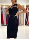 Sheath/Column One Shoulder Lace Tulle Knee-length Beading Prom Dresses #Milly020113179