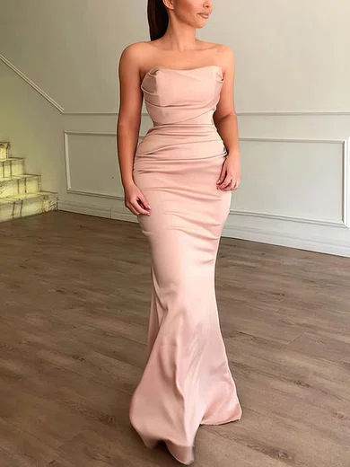 Sheath/Column Strapless Satin Floor-length Prom Dresses #Milly020113198