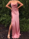 Sheath/Column Cowl Neck Silk-like Satin Sweep Train Prom Dresses With Split Front #Milly020113204