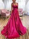 A-line Square Neckline Satin Sweep Train Prom Dresses #Milly020113232