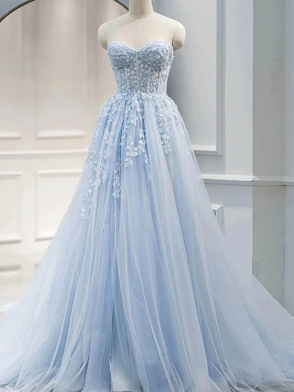 Princess Sweetheart Tulle Lace Sweep Train Prom Dresses With Appliques Lace #Milly020113242