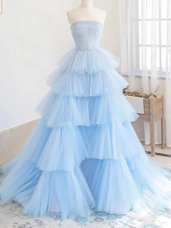 Ball Gown Strapless Tulle Ruffle Tiered Prom Dresses #Milly020113245